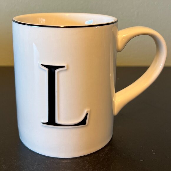 Modern Farmhouse Collection Embossed Letter “L” Initial Monogram Ceramic Mug - Picture 1 of 8